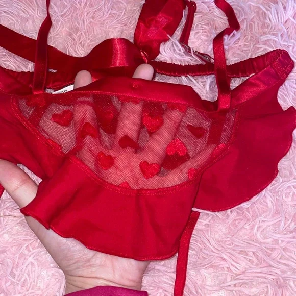 NWT Victoria’s Secret CS/SM red Valentines Day sheer heart lace garter - Picture 5 of 8